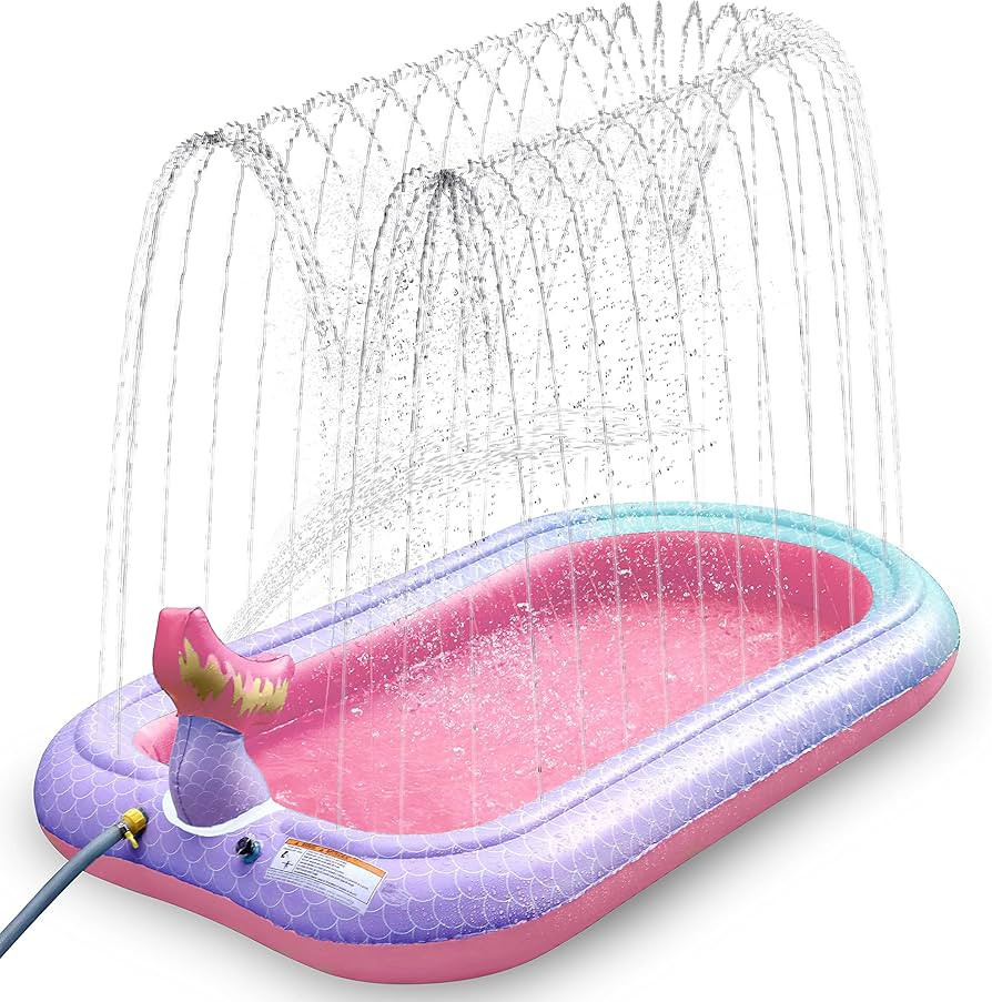 65" Sprinkler & Splash Pad for Kids, Large Outdoor Mermaid Sprinklers Play Mat Summer Water Play ... | Amazon (US)