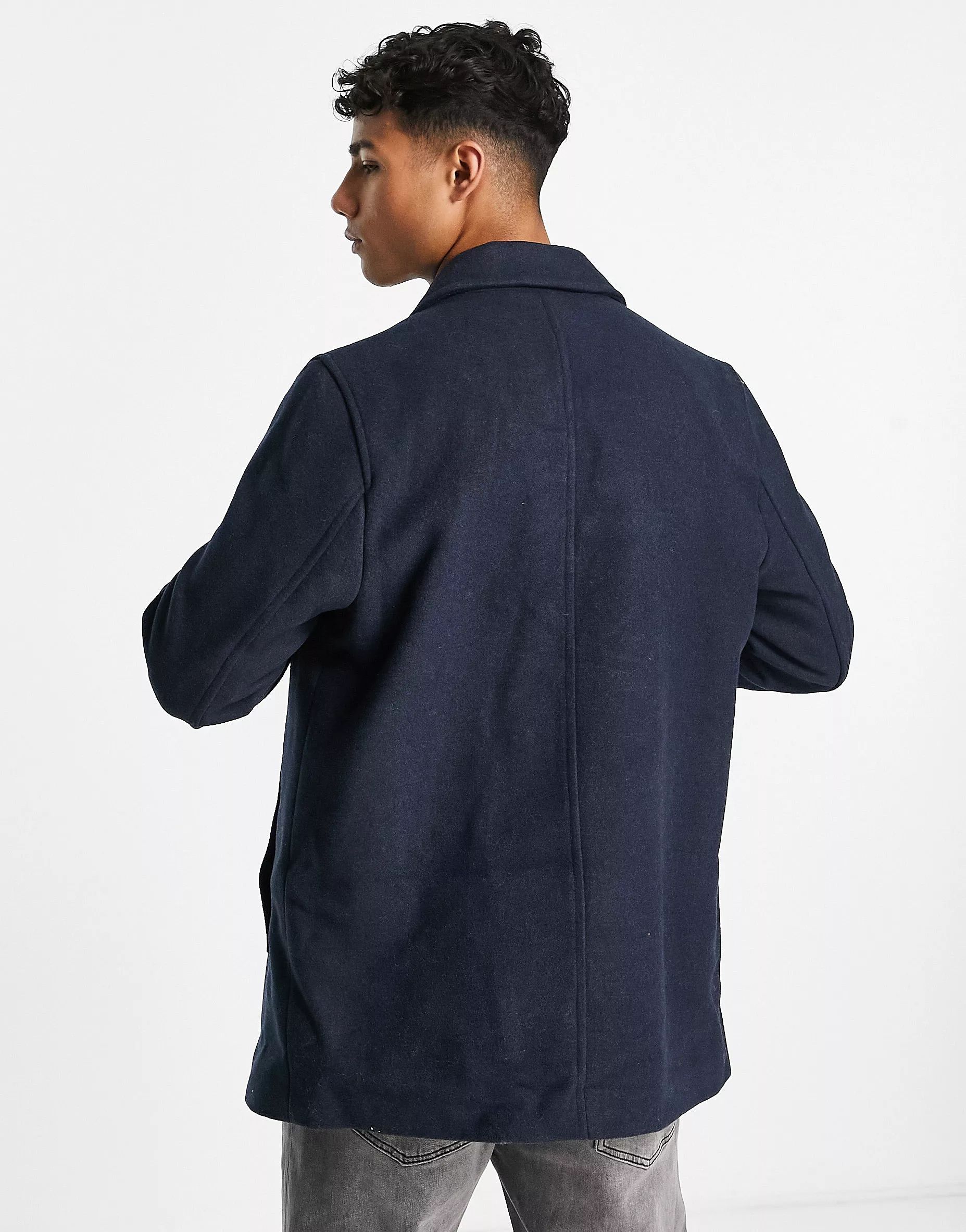 ASOS DESIGN wool mix peacoat in navy | ASOS (Global)