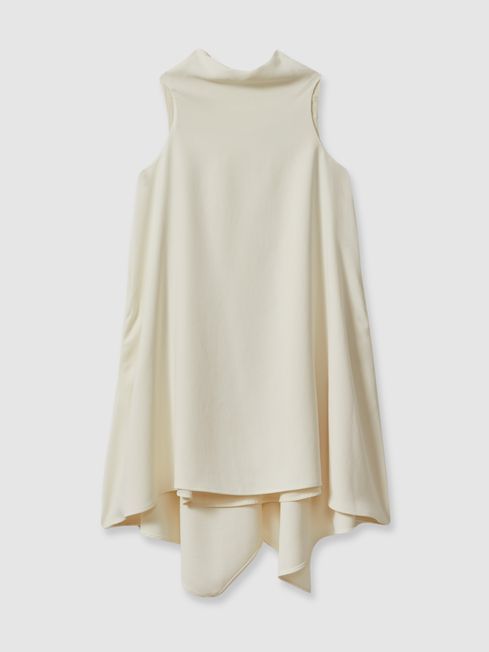 Reiss Ivory Shauna High-Neck Drape Back Mini Dress | Reiss UK