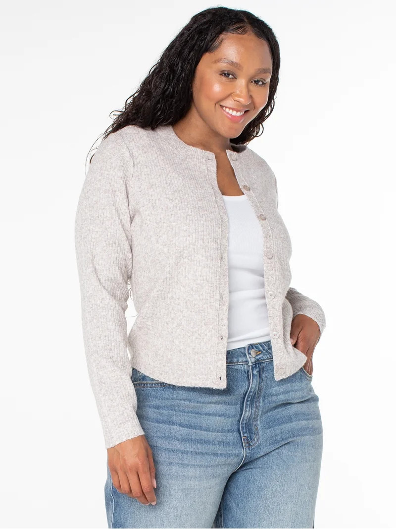 Celebrity Pink Women's and Women's Plus Mockneck Button Front Cardigan, Sizes XS-4X | Walmart (US)