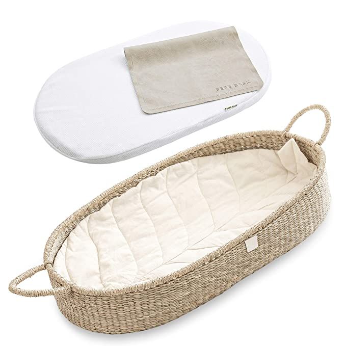 Bebe Bask Premium Baby Changing Basket - Organic Seagrass Moses Basket - Luxury Leaf Liner - Thic... | Amazon (US)