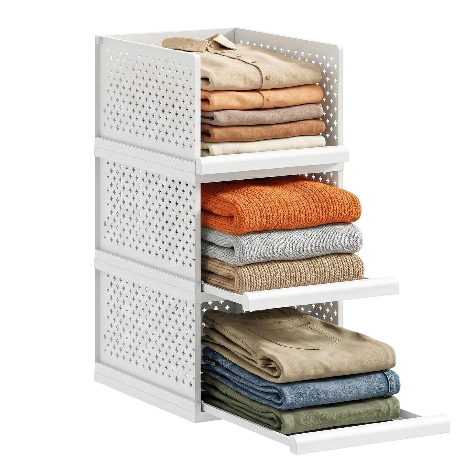 MIUOOPUR New Upgrade 3 Pack Closet Organizers and Storage Basket, Plastic Stackable Storage Drawe... | Amazon (US)