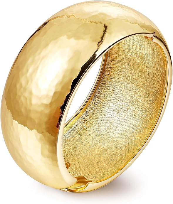 NICEIGHT 18K Gold Plated Chunky Bangle Bracelets for Women Gold Wide Cuff Bangle Bracelet Hammere... | Amazon (US)