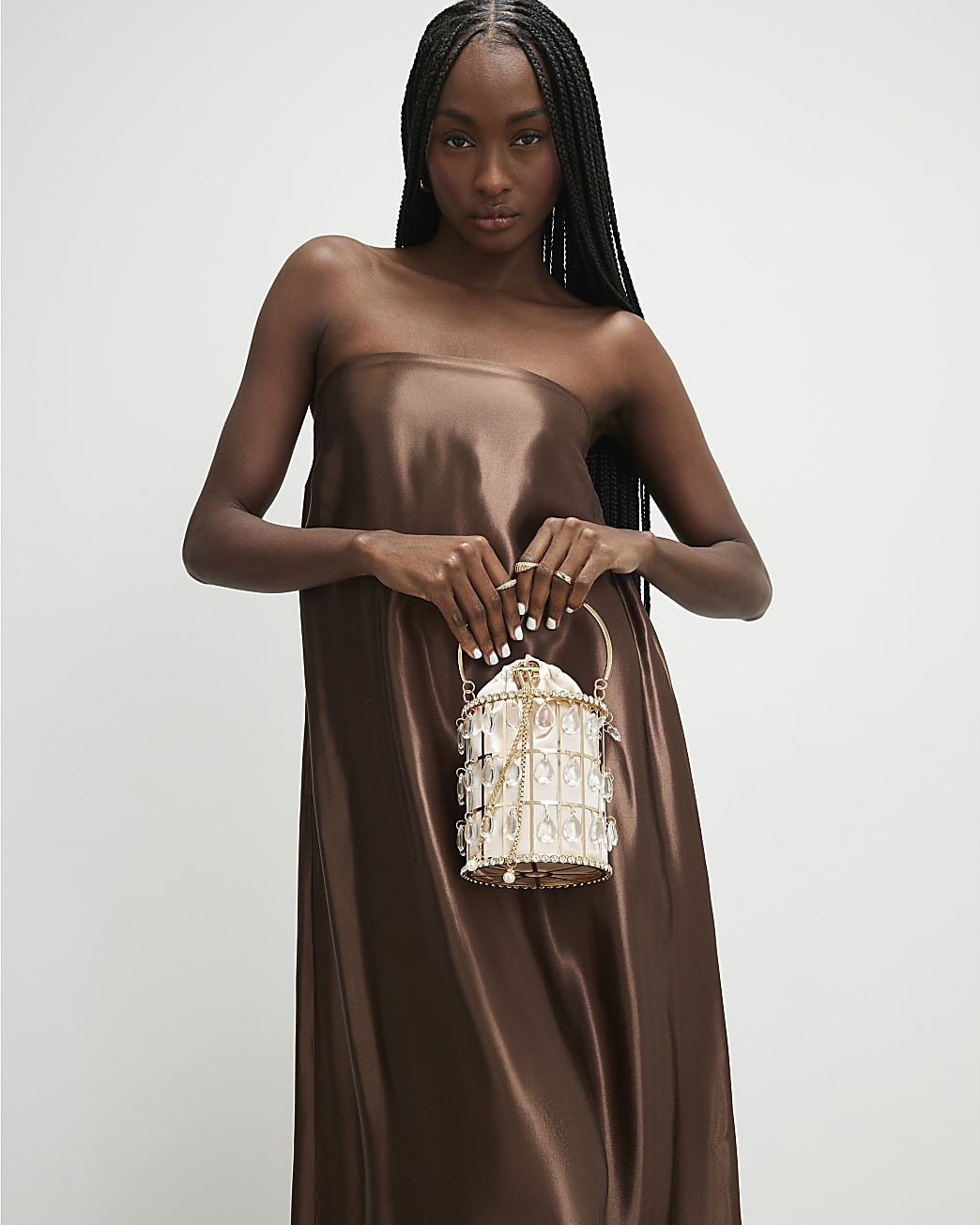 Gold Diamante Cage Basket Bag | River Island UK & IE