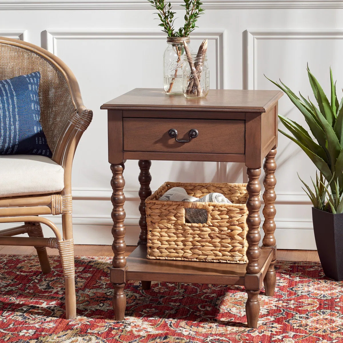 Modern Athena Farmhouse End Table –Solid Wood Design in Distressed White with Storage Drawer & ... | Wayfair North America
