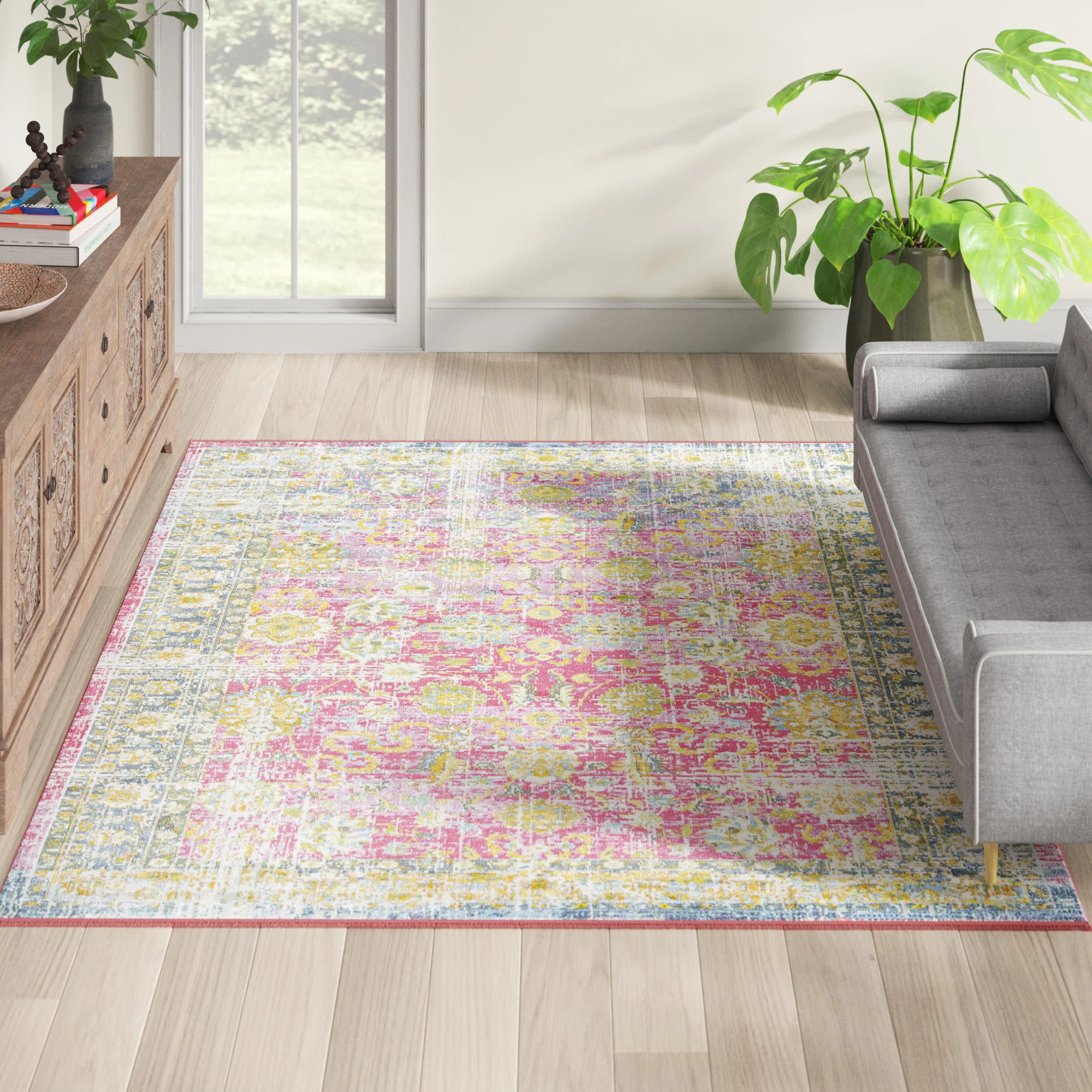 Langley Street® Haefner Floral Machine Made Power Loom Polypropylene Pink Indoor Area Rug & Revi... | Wayfair North America