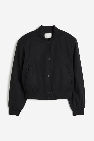 Linen-blend bomber jacket - Black - Ladies | H&M GB | H&M (UK, MY, IN, SG, PH, TW, HK)