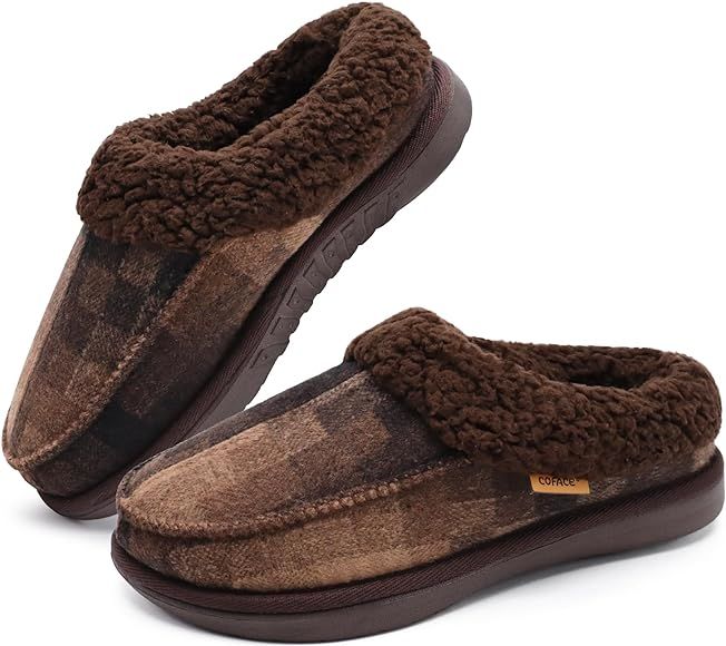 COFACE Mens Cozy Memory Foam Clog Slippers With Arch Support Explosive Suede Warm House Shoes Indoor | Amazon (US)