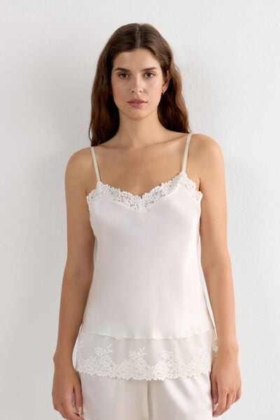Intimissimi Pretty Flowers Thin Strap Silk Tank Top Woman Ivory Size S | Intimissimi (US)