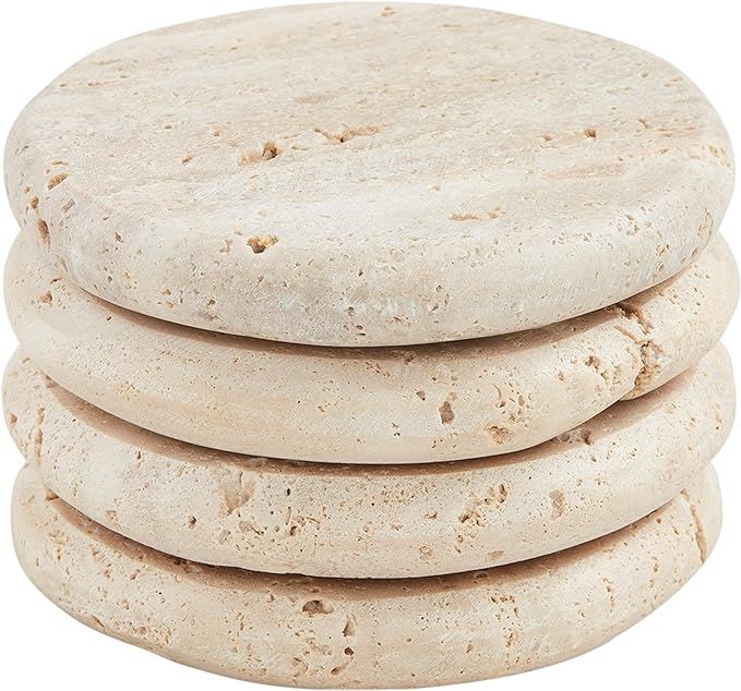 Mud Pie Cream Travertine Coasters, 4" dia, GRAY | Amazon (US)