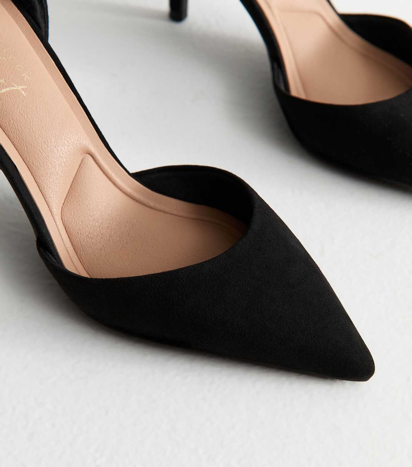 Black Faux Suede Heeled Open Court Shoes | New Look | New Look (UK)
