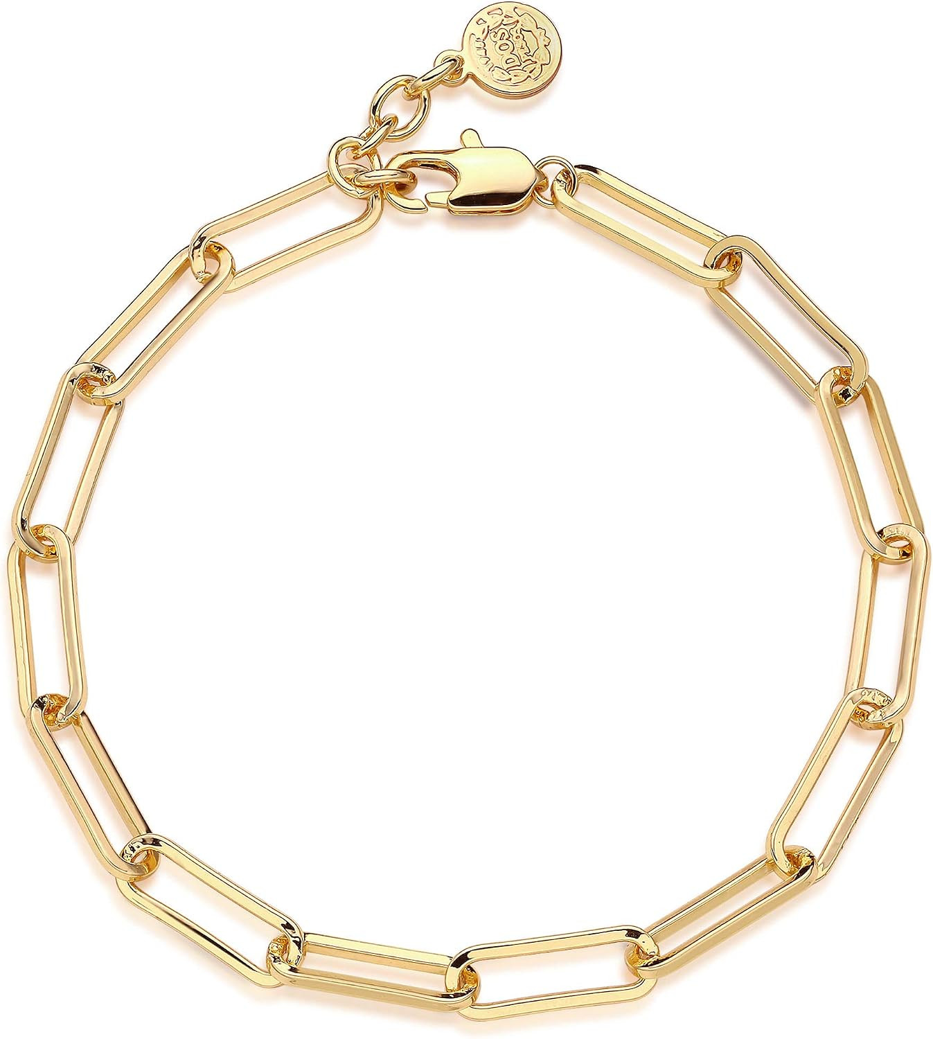 MEVECCO Dainty Oval Paper Clip Link Chain Bracelet Gold Chunky Radial Rolo Paperclip Link Bracelet 18K Gold Plated Delicate Wide Women Personalized Gift | Amazon (US)