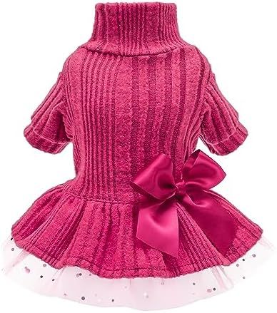 Fitwarm Knitted Dog Tulle Sweater Dress, Winter Dog Clothes for Small Dogs Girl, Pet Cat Outfit, ... | Amazon (US)