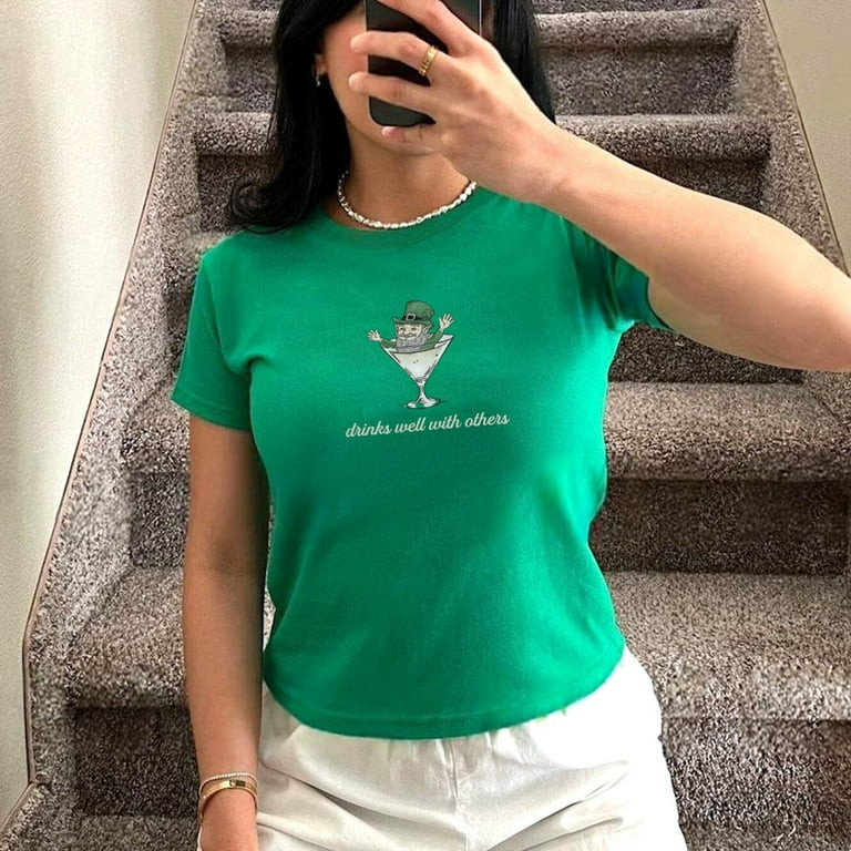 St Patrick's Day Baby Tee - Drinks Well with Others Shirt, Green Funny Patricks Day BabyTee | Walmart (US)