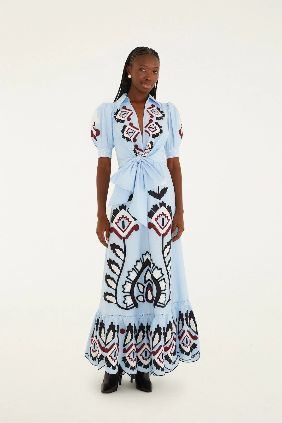 Blue Artisanal Embroidered Lace Front Bow Maxi Dress | FARM Rio | FarmRio (US)