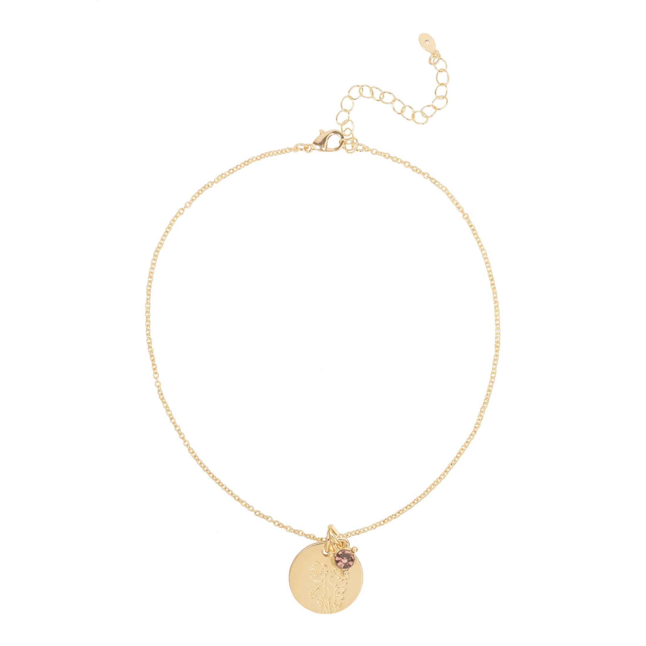 Time and Tru Women’s February Birthstone Necklace, Gold Tone Chain with Light Amethyst Stone & ... | Walmart (US)