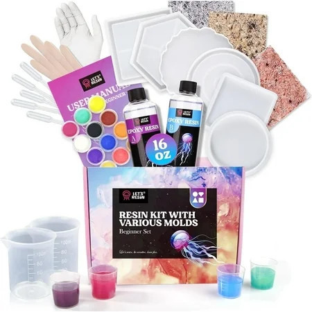 LET'S RESIN Coaster Kit, DIY Epoxy Resin Kit with Molds, 16oz Resin Art Kit Starter Kit for Beginners, Include Epoxy Resin, Coaster Molds and Mica Powder, Ideal Resin Craft Gift Set, | Walmart (US)