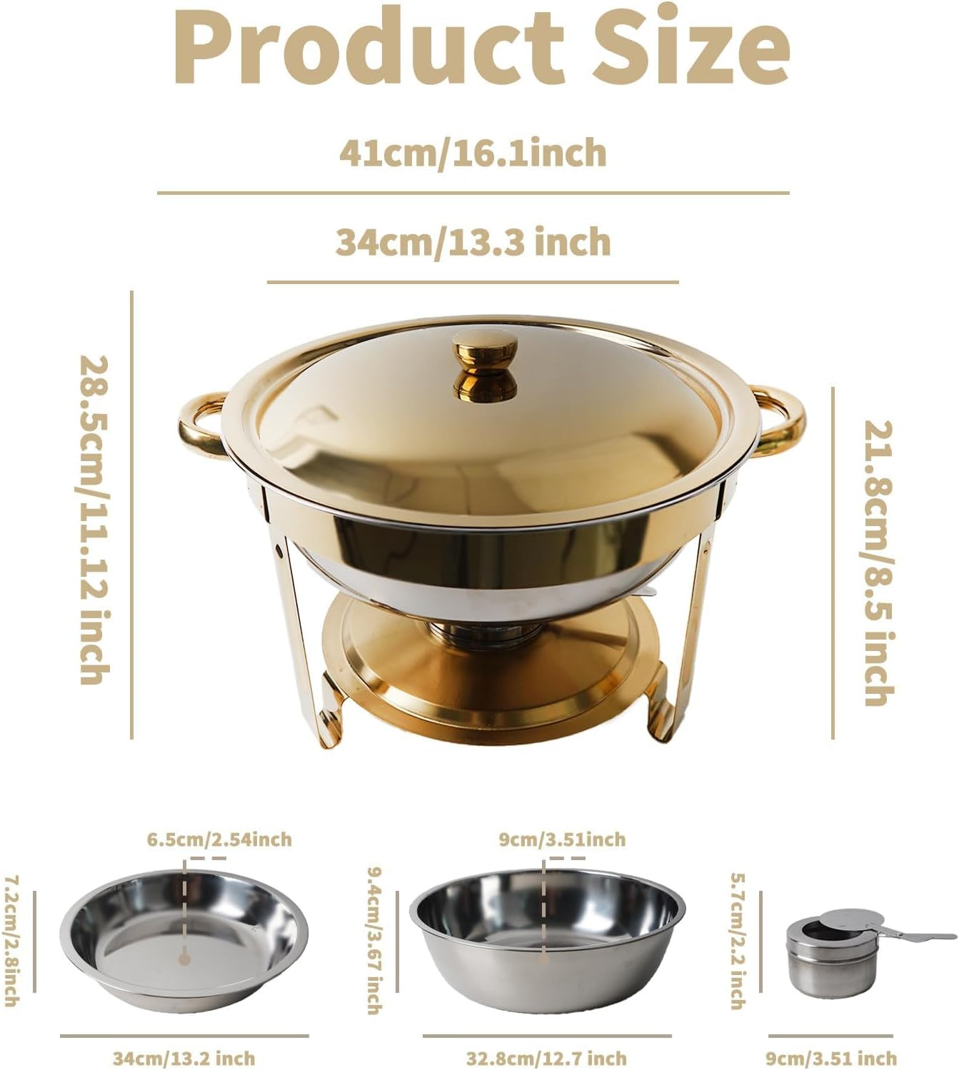 Chafing Dish for Buffet Set, 4.8 Qt 1 Pack Buffet Servers and Warmers Set with Lid Holder, Gold a... | Amazon (US)