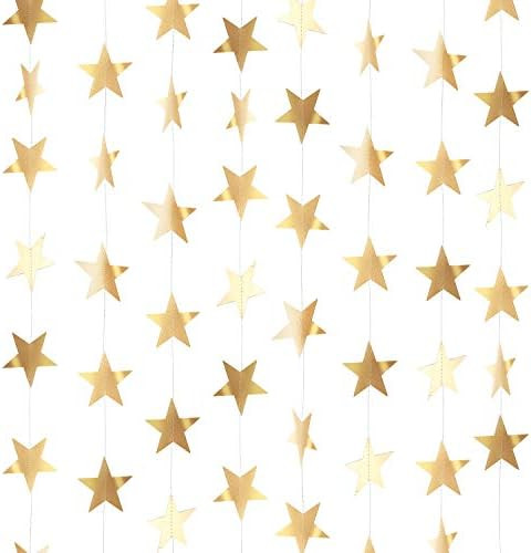 Patelai Glitter Star Garland Banner Decoration, 130 Feet Bright Gold Star Hanging Bunting Banner ... | Amazon (US)