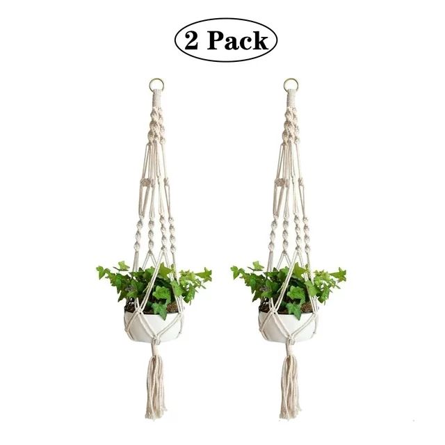 Amerteer Macrame Plant Hanger, 2 Pack Plant Hanger, Cotton Rope Plant Hangers Indoor Outdoor, 4 L... | Walmart (US)