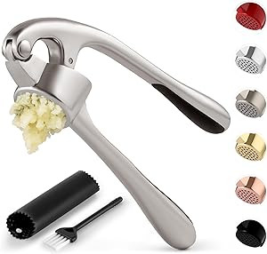 Zulay Kitchen Premium Garlic Press Set - Soft, Easy-Squeeze Ergonomic Handle with Silicone Garlic... | Amazon (US)