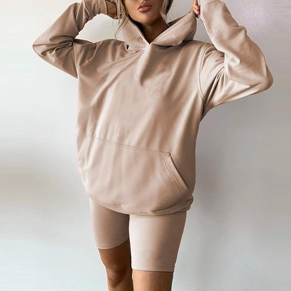 Linsery Women Casual Biker Shorts Sets Long Sleeve Hoodies Bodycon Shorts Tracksuit Outfits | Amazon (US)