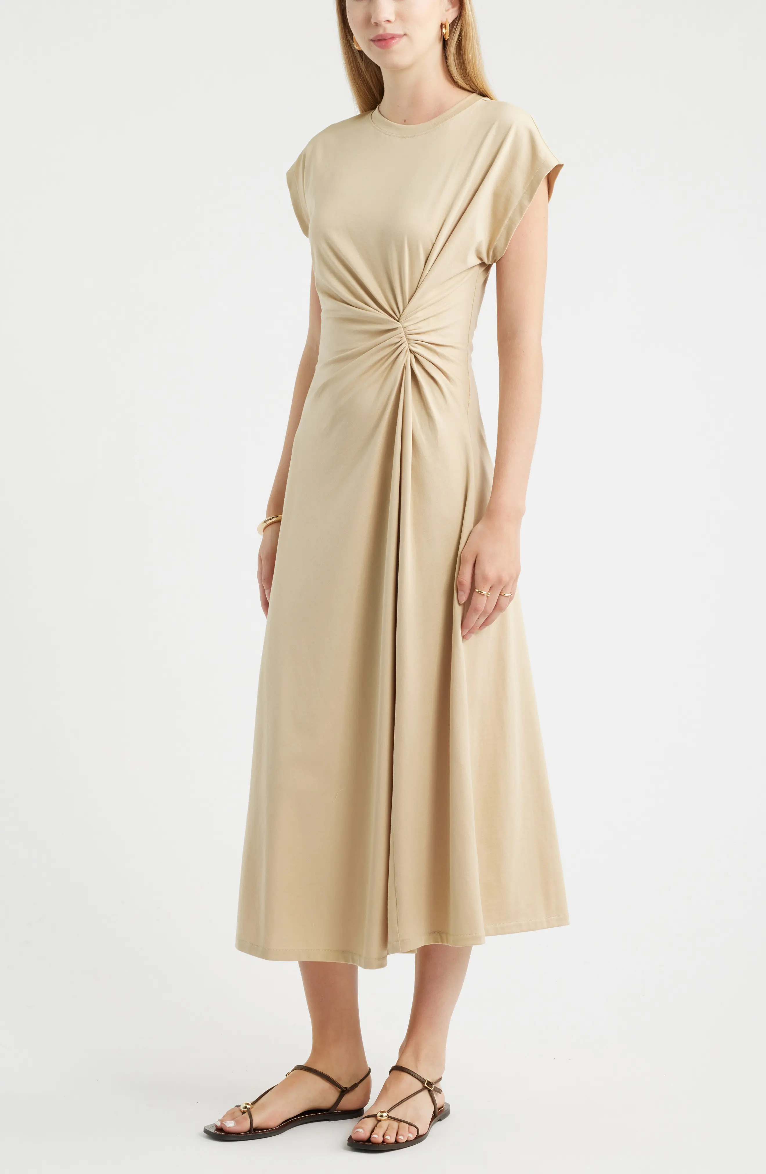 Crew Neck Side Twist Midi T-Shirt Dress (Women) | Nordstrom | Nordstrom