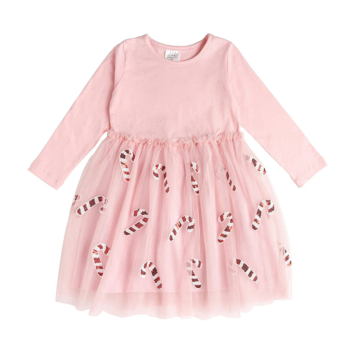 Candy Cane Christmas Long Sleeve Tutu Dress | Sweet Wink