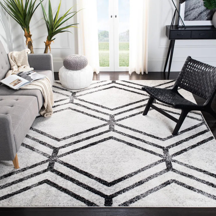 Mac Geometric Ivory/Charcoal Area Rug | Wayfair Professional