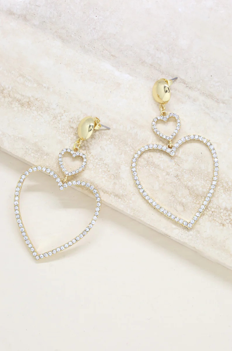 Double Heart Crystal Drop 18k Gold Plated Earrings | Ettika