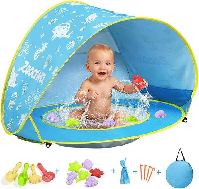Baby Beach Tent with Pool, Pop Up Beach Tent Sun Shade for Infant | Portable Sun Shelter Pool UV ... | Amazon (US)