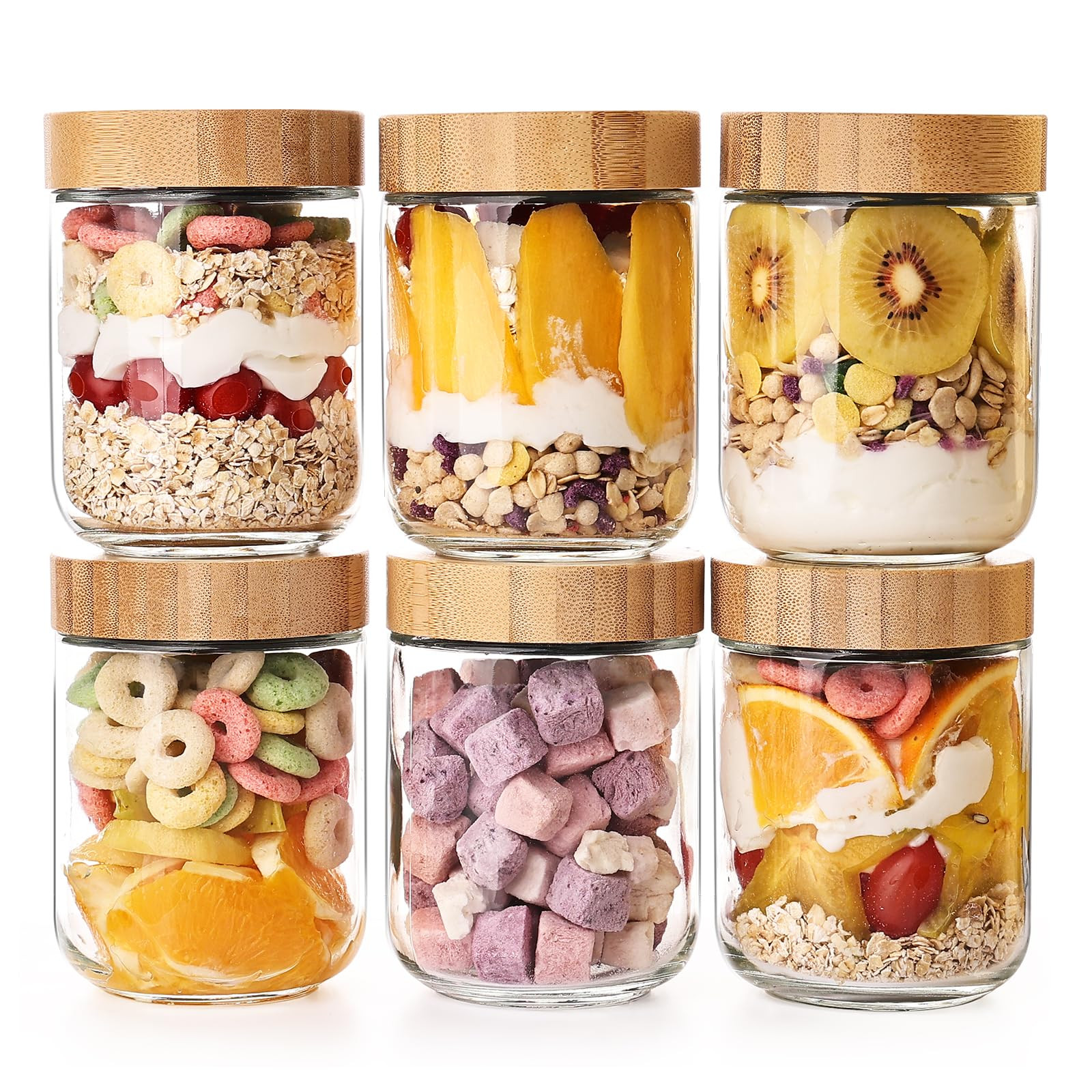 YUNCANG Glass jars with Airtight Lids, 16oz Overnight Oats Containers with Bamboo Lids, 6 Pack Wi... | Amazon (US)