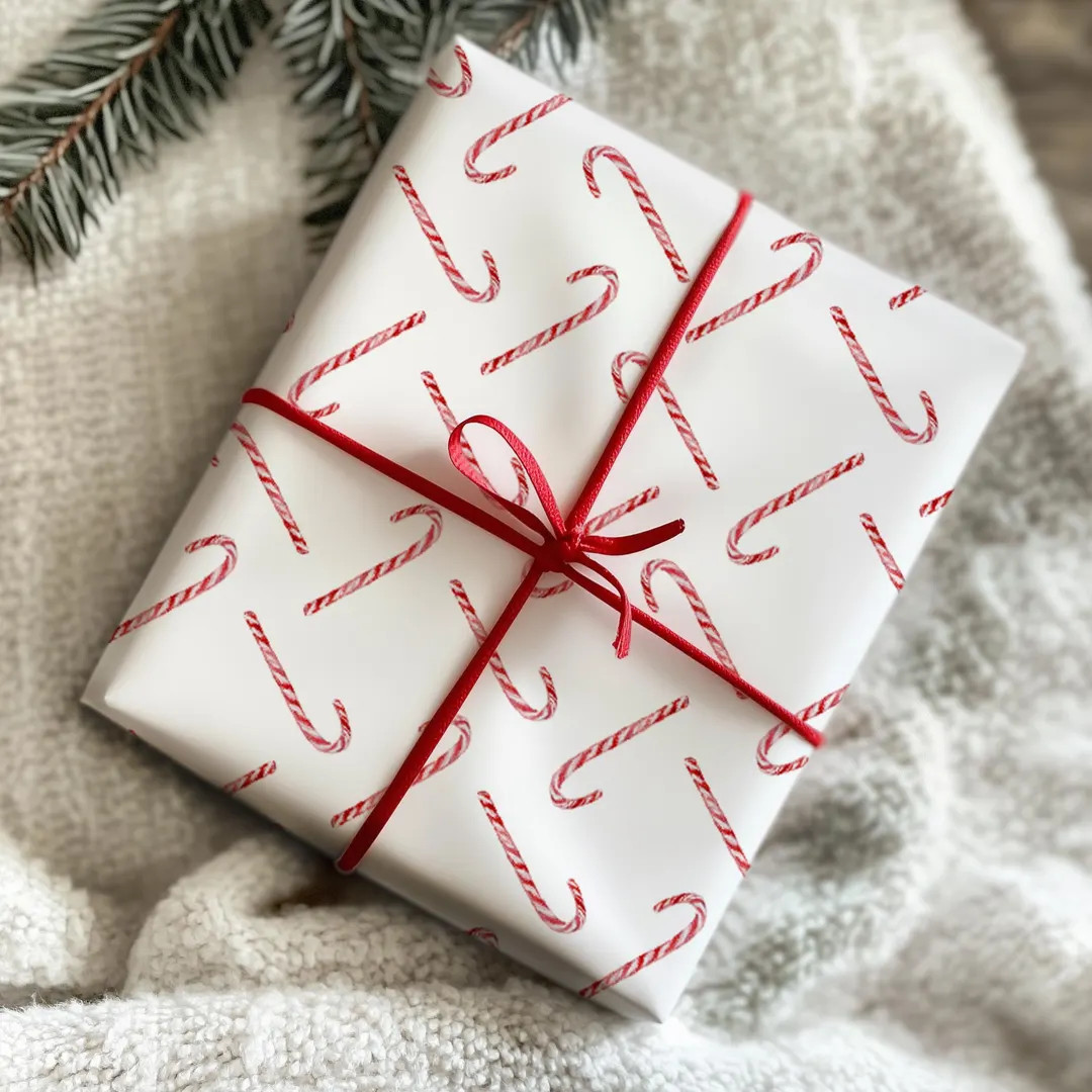 Candy Cane Christmas Wrapping Paper Watercolor Holiday Design Festive Gift Wrap by Lora Cavallin ... | Etsy (US)