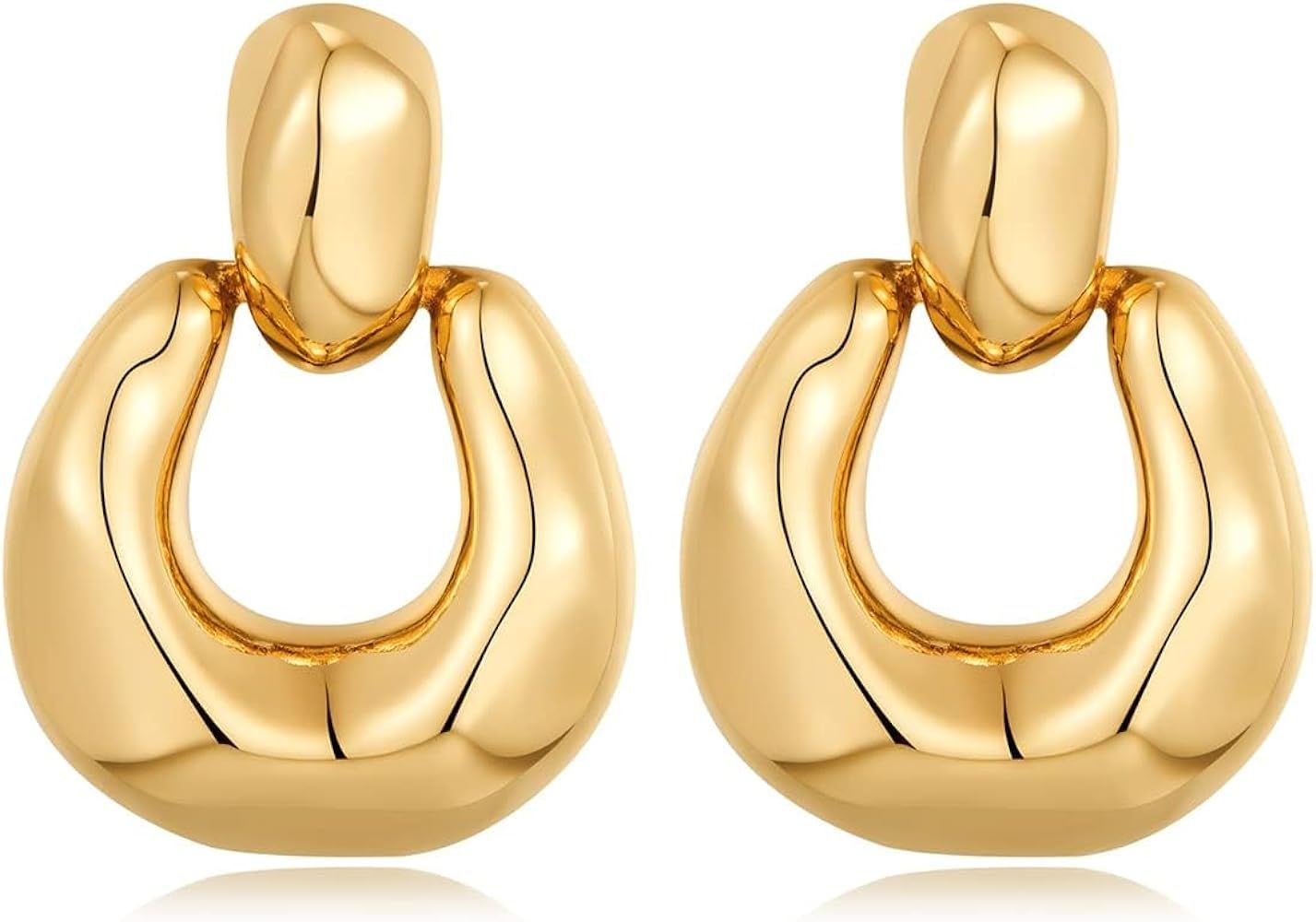 Gold Dangle Earrings for Women Trendy Statement Door Knock Shape Gold Drop Earrings Chunky Small ... | Amazon (US)