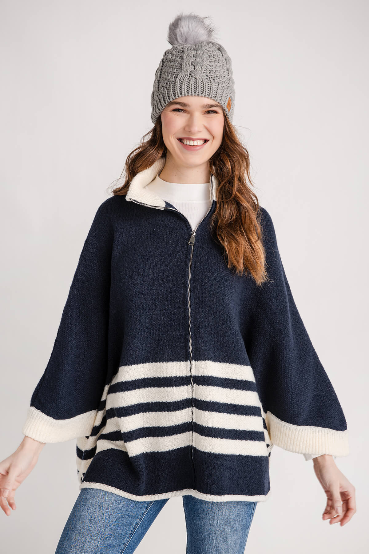 Cherry Cloth Stand Collar Batwing Soft Knit Zip Up Cardigan | Social Threads