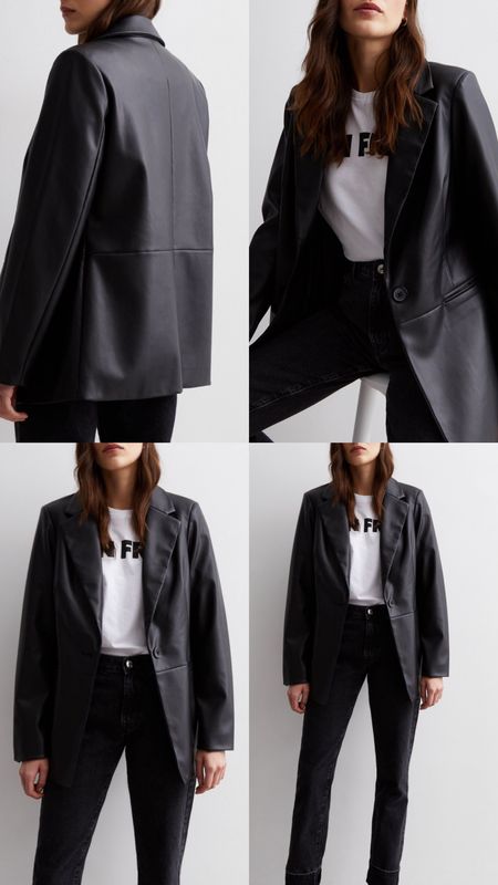 Black faux leather jacket. On sale! Under £40. New Look outfit idea. 
Autumn, spring, casual look, brunch outfit . Affordable fashion.  Wardrobe staple. Timeless. Gift guide idea for her. Luxury, elegant, clean aesthetic, chic look, feminine fashion, trendy look, workwear, office. 

#LTKworkwear #LTKsalealert #LTKfindsunder50
