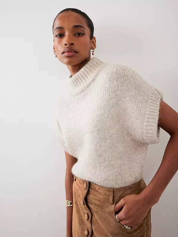 Mint Velvet Neutral Wool Blend Knit Top - Beige | Very (UK)