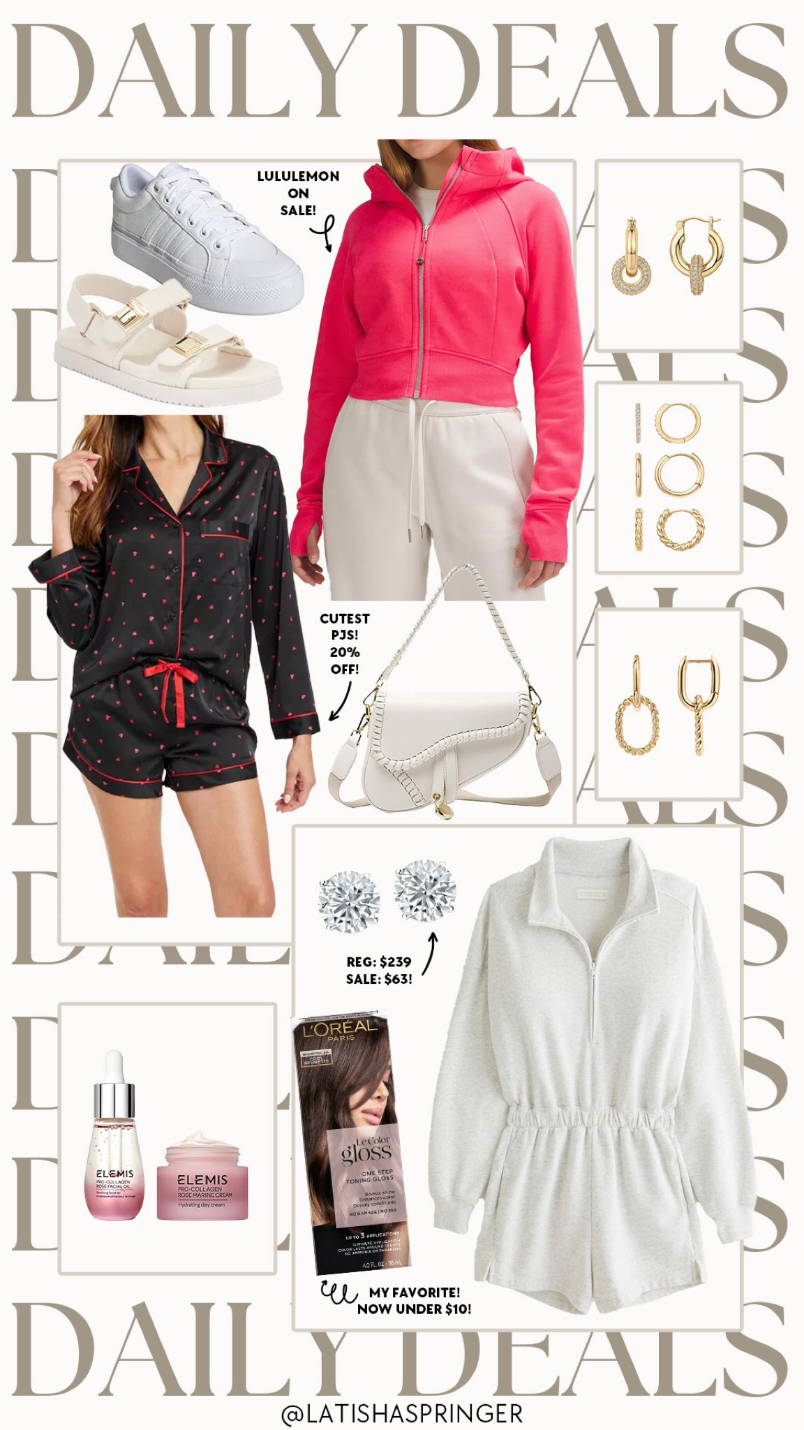 Daily deals! Lululemon on sale, the best affordable gold jewelry on sale, spring shoe deals and more! 

#dailydeals

Target finds. Target deals. Target Valentine’s Day pajamas. Abercrombie jumpsuit. Lululemon scuba pullover on sale. Pavoi jewelry on sale. Elemis skincare bundle deal. The best hair color. Walmart deals  

#LTKSeasonal #LTKsalealert #LTKfindsunder100