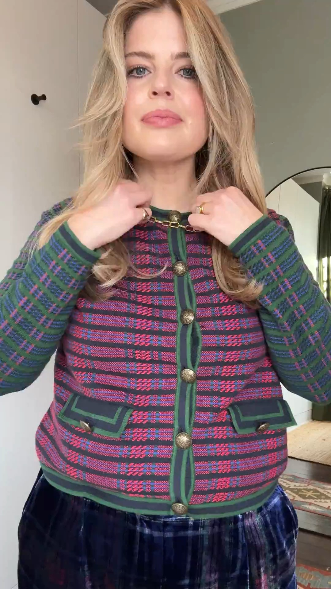 Ad | The comfiest print clash via Boden! I'm wearing size 14 in the cardigan and size 18R in the trousers 💕 Knitwear velvet party season cardigan wide leg trouser 

#LTKcurves #LTKwinter #LTKpartywear