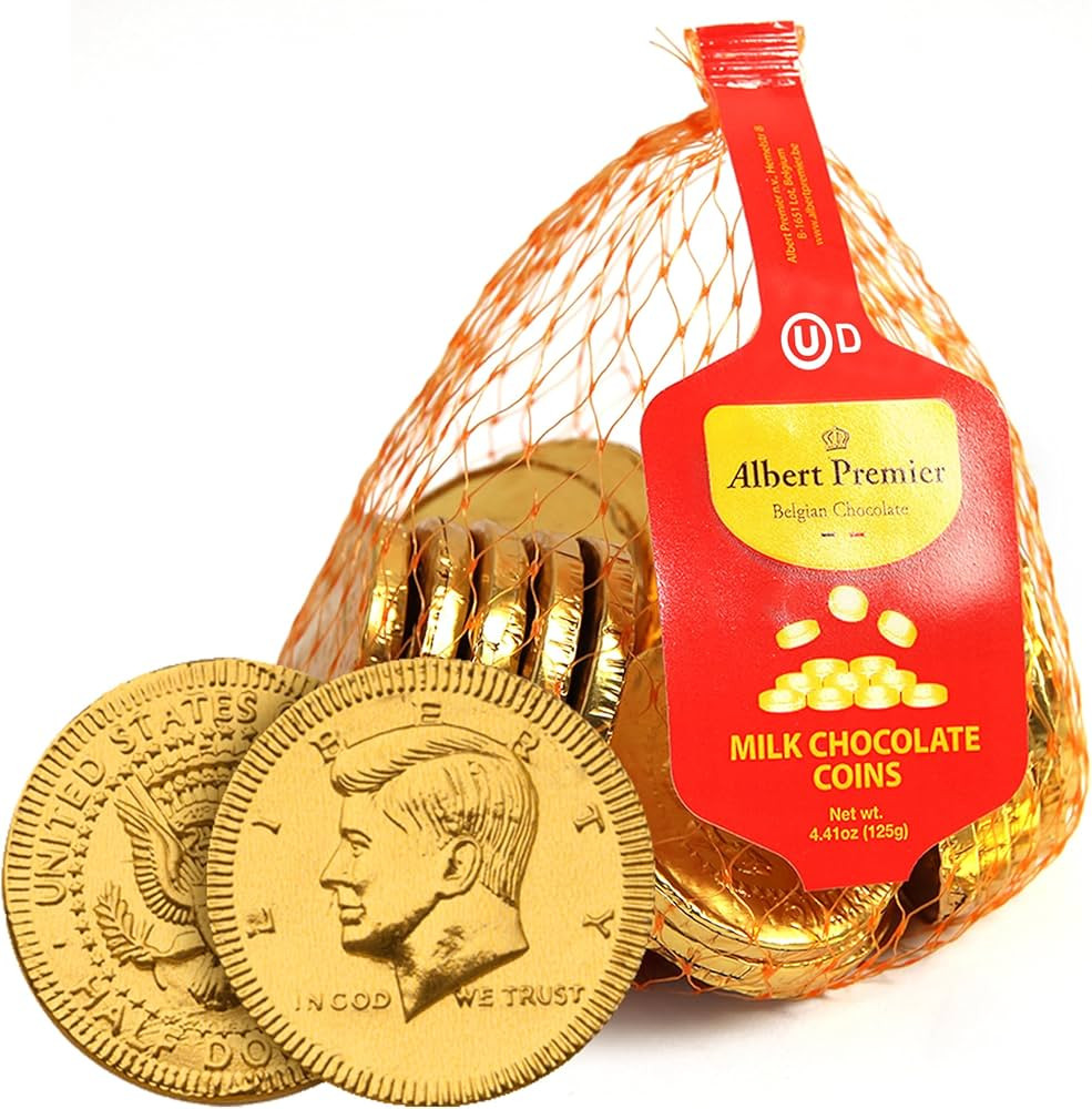 Albert Premier Belgian Chocolate Gold Coins - Large Mesh Bag 24 Individually Wrapped, OU-D Kosher... | Amazon (US)