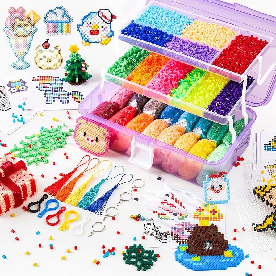 25000 Fuse Beads Kit with 3 Layers Portable Storage Box, 26 Color 5MM Iron Beads Set with 127 Pat... | Amazon (US)