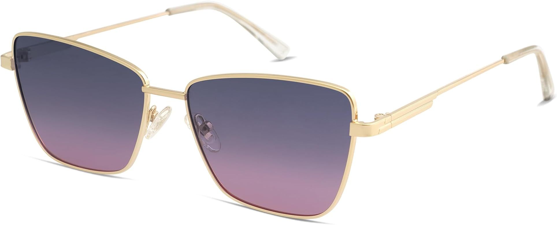 SOJOS Trendy Polarized Cat Eye Sunglasses Womens Flat Lens Retro Metal Frame Shades Lentes De Sol Pa | Amazon (US)