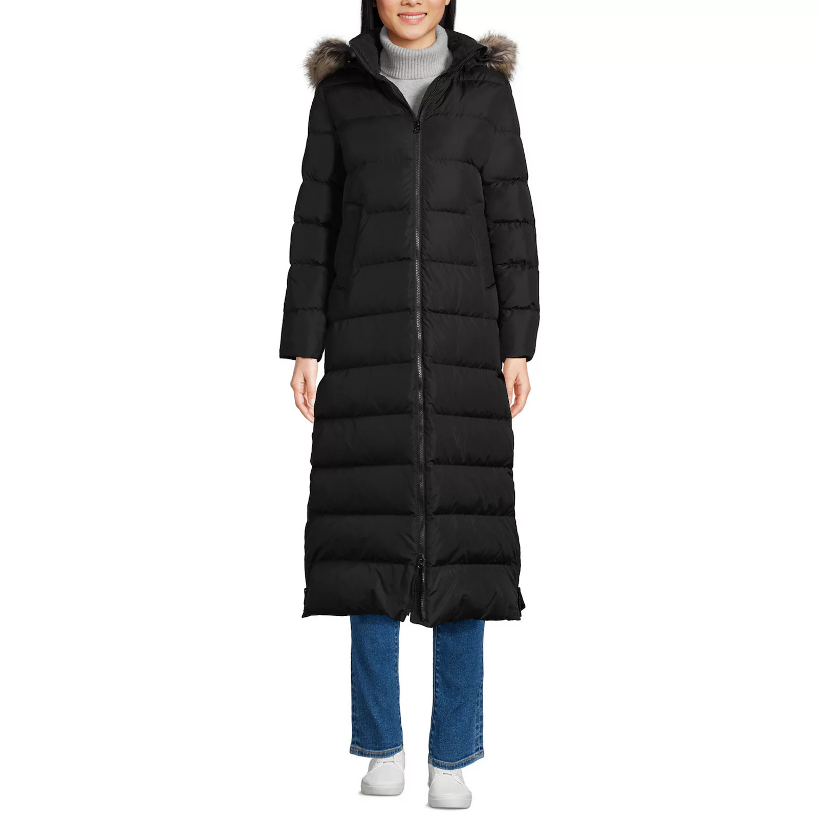 Women's Lands' End Wide Channel 600 Down Puffer Long Maxi Coat, Size: Large, Black | Kohl's
