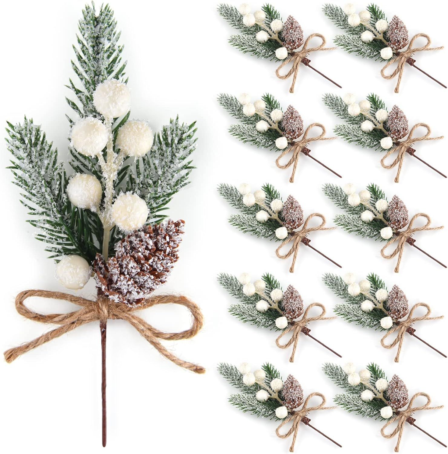 Amazon.com: ELECLAND 10 Pcs Christmas Picks Decorations Artificial Pine Branches Stems Spray with... | Amazon (US)