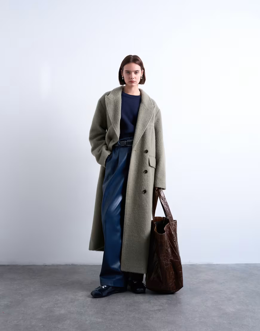 Topshop 3 button brushed wool blend coat in sage-Green | ASOS (Global)