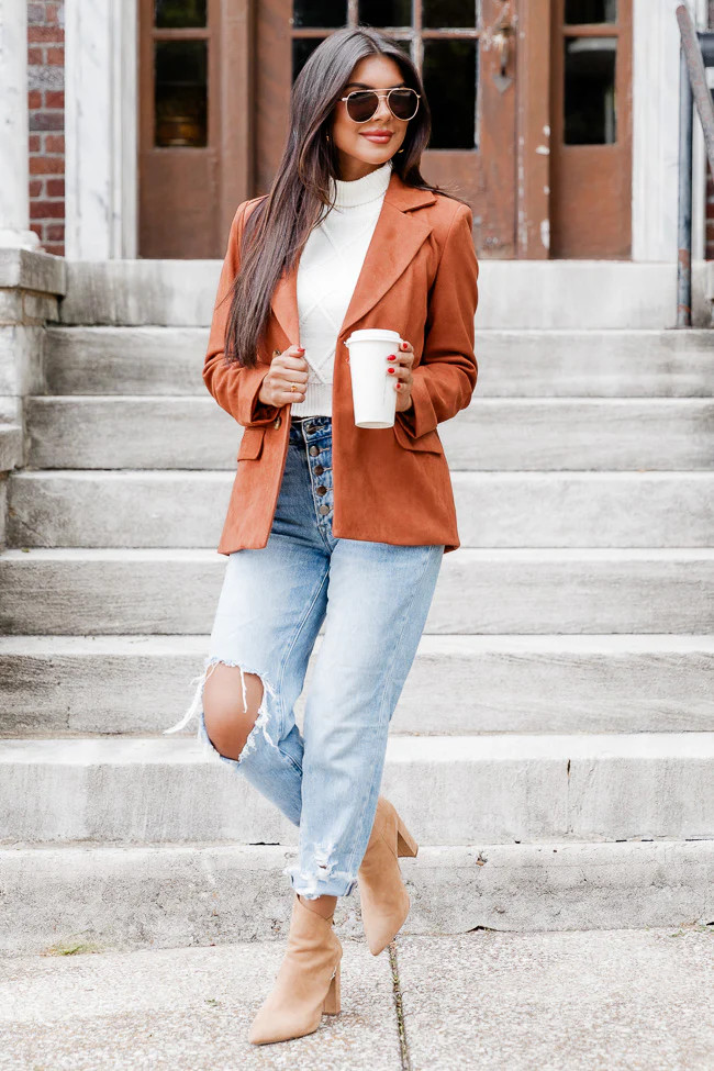 Change In Pace Camel Suede Blazer | Pink Lily