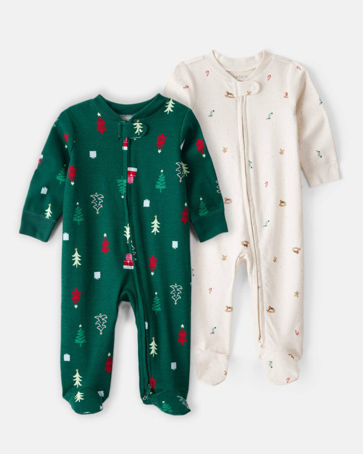 Baby 2-Pack Christmas 100% Cotton Snug Fit 2-Way Zip Sleep & Play Pajamas -Green/White | Carter's Inc