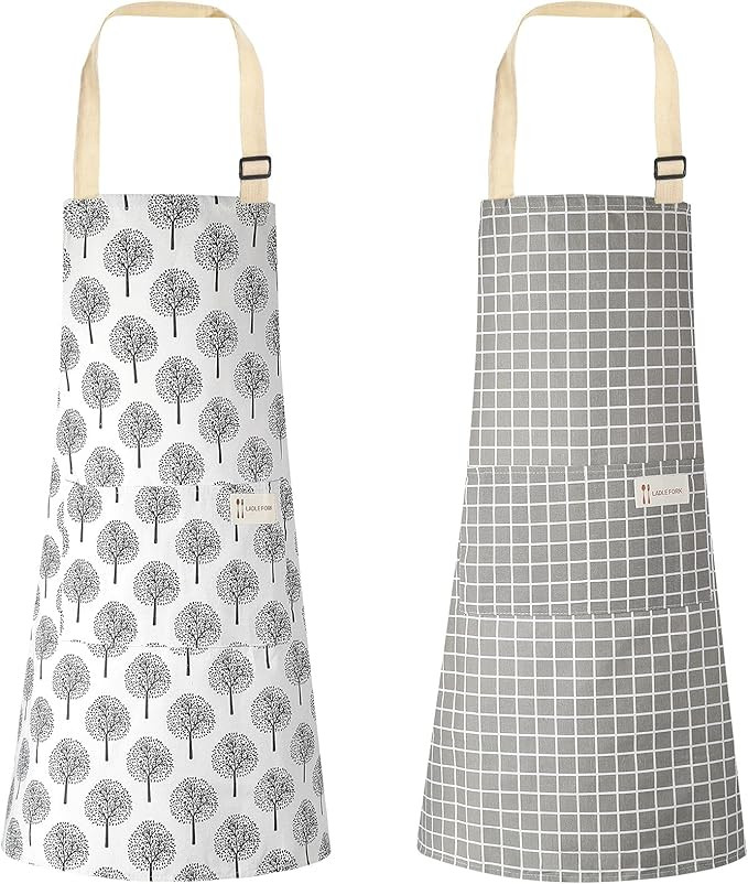 2 Pieces Linen Cooking Kitchen Apron for Women and Men Kitchen Bib Apron with Pocket Adjustable S... | Amazon (US)