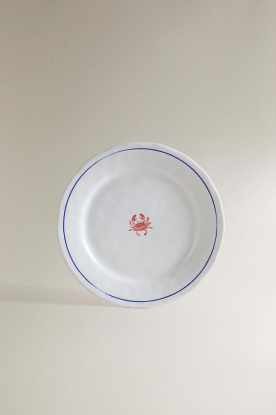 MARINE ANIMAL STONEWARE DESSERT PLATE - White / Red - ONE SIZE ONLY | Zara US