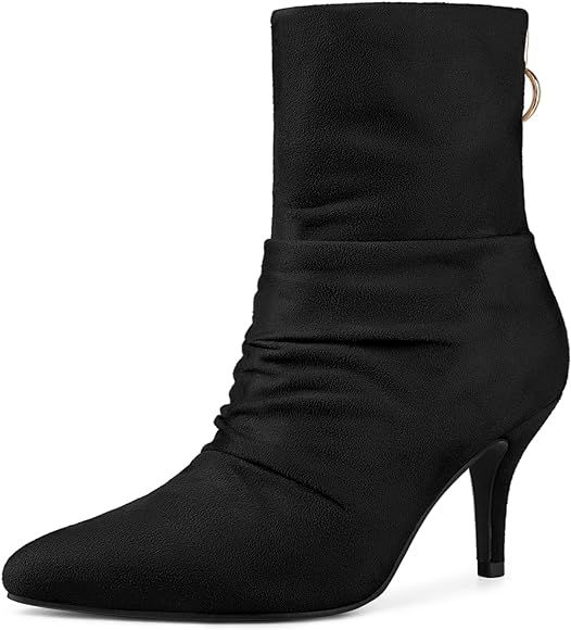 Allegra K Women's Pointy Toe Slouchy Back Zipper Stiletto Heel Ankle Boots | Amazon (US)